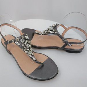 Taryn Rose 11M Sandals Pewter Peach Rhinestones Flats Shoes